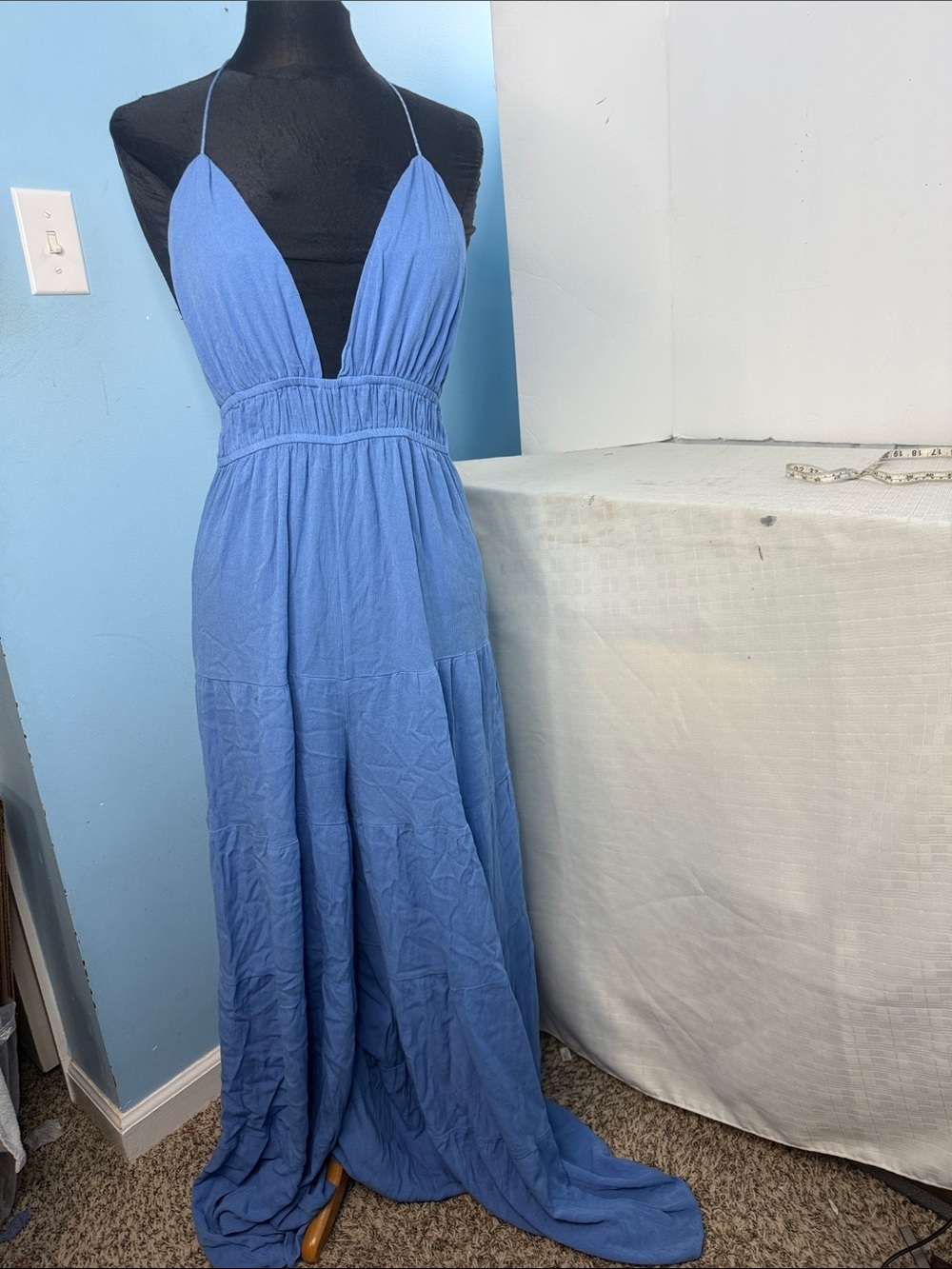 SHEIN VCAY Light Blue Plunge Maxi jumpsuit/pants